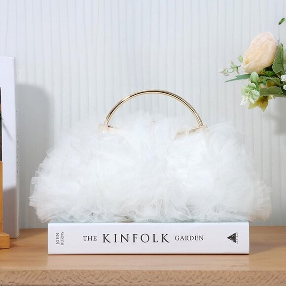 ⚡Women's Formal Flower Satin Metal Frame Evening White Crossbody Clutch Handbag - Picture 5 of 6